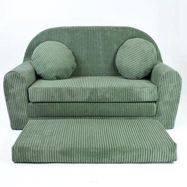 Дитячий диван, Складаний, М&39який - Ігровий диван з розсувною функцією 96x57x48 см - Дитячий диван з функцією сну - М&39який розкладний диван, сертифікований Oeko-TEX, вкл. 2 подушки, Світло-зелений