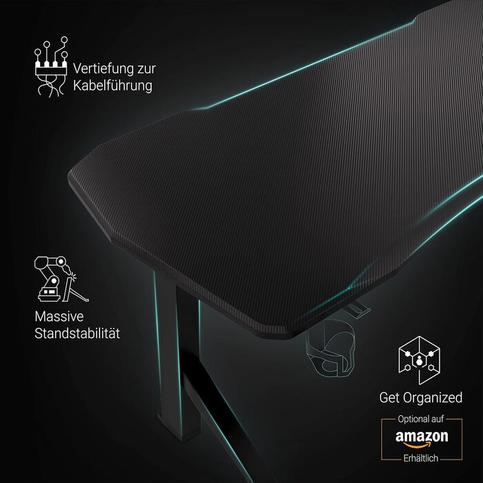 Ігровий стіл Ultimate Setup, регульована висота, електричний, чорний, ігровий стіл, ігровий стіл, ігровий стіл 180x80 см, карбонове покриття для ігрової кімнати, чорна рама 180x80x2,5 см