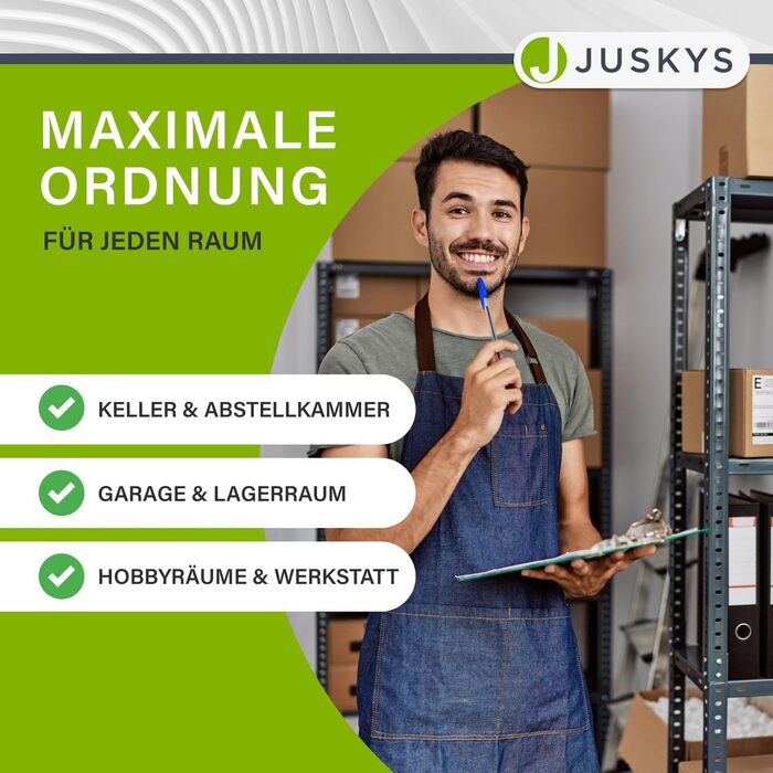 Базовий посилений стелаж Juskys 200x100x60 см (ВxШxГ) - 875 кг - 5 полиць - Стелаж для зберігання, безболтовий стелаж, металевий підвальний стелаж, система стелажів - сірий