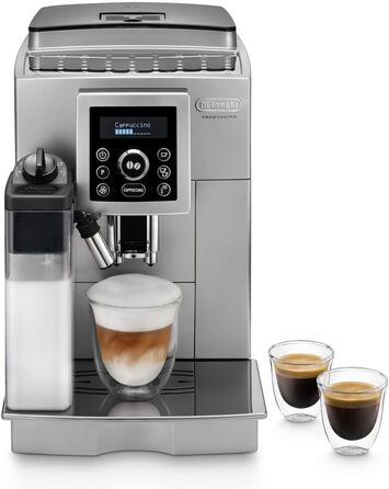 Повністю автоматична кавоварка De'Longhi ECAM 23.466.S Perfetto з молочною системою LatteCrema, капучино та еспресо одним натисканням кнопки, цифровий дисплей зі звичайним текстом, функція на 2 чашки, великий резервуар для води об'ємом 1,8 л, повністю авт