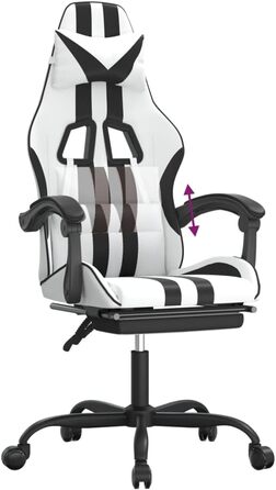 Геймерське крісло з підставкою для ніг, біла та чорна штучна шкіра, регульована спинка та висота, функція повороту на 360 градусів, міцна та брудовідштовхувальна штучна шкіра, міцне 36,5 x 42 см (Ш x Г), чорний колір