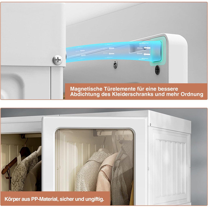 Біла шафа, складна шафа для зберігання речей з вішалкою для одягу, багатофункціональна шафа для спальні, вітальні, квартири, дуже легке складання (170x50x69см)