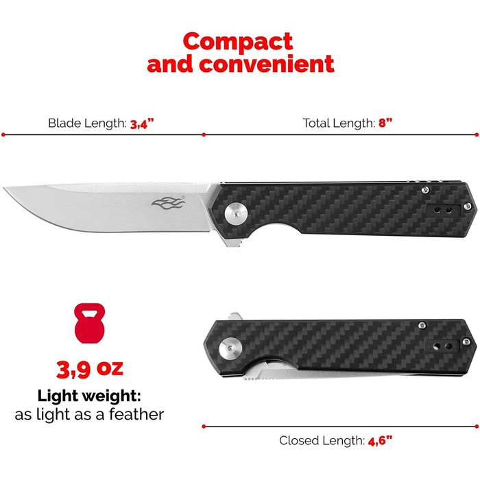 Складаний ніж Лезо зі сталі D2 Рукоятка з вуглецевого волокна з кліпсою Гострий одноручний ніж з піхвами та шарикопідшипником Кемп