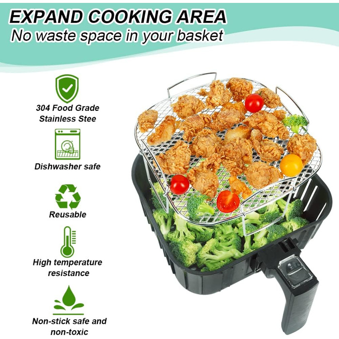 Аксесуари для фритюрниці YQL для квадратної фритюрниці Cosori 5.5 XXL/6.4L, 20cm 304 з нержавіючої сталі Аксесуари для фритюрниці xxl Стійка для фритюрниці