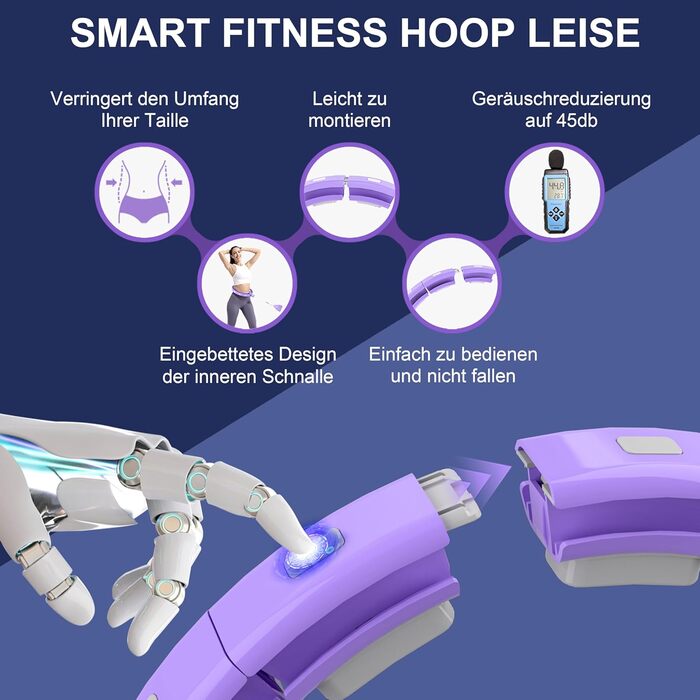 Розумний фітнес-обруч Sonkoloro Smart Hula Hoop для схуднення з лічильником і вагою, фіолетовий, для дорослих та початківців
