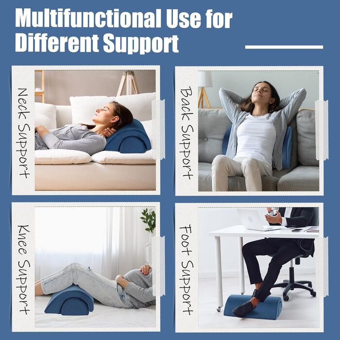 Подушка для колін ROYALAY Crescent для ніг, колін, попереку та голови, регульована, напіввигнута, кругла, подушка для підтримки поперекового відділу хребта для сну в ліжку, для здоров&39я, велика подушка Crescent, темно-синя