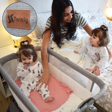 Приліжкове ліжечко Baby Comfortly з колесами Складане та регульоване по висоті (5 рівнів), дихаюче, підходить від 0 місяців до 9 кг, в комплекті матрац, простирадло та сумка не потрібно збирати (колір дерева)