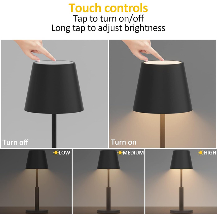 Акумуляторна настільна лампа Світлодіодний бездротовий сенсорний вимикач для приміщень/на вулиці з можливістю затемнення IP54 водо