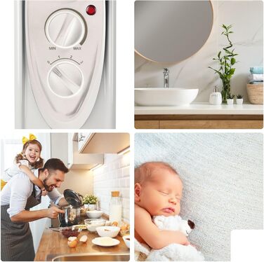 Масляний радіатор Perel потужністю 2500 Вт з 11 ребрами, 3 режимами нагріву, регульованим термостатом, ручкою, колесами, захистом від перегріву та перекидання, тихий та енергоефективний радіатор для великих приміщень площею до 30 м, 2500 Вт (стандарт)