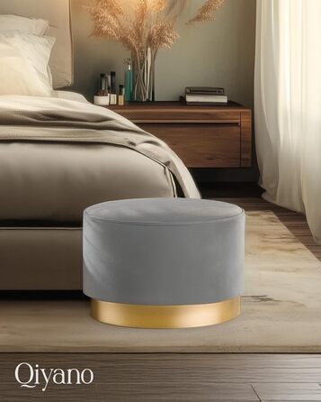 Оксамитовий пуф/туалетний стілець різних розмірів і кольорів із золотою обробкою для вітальні, спальні або гардеробної, великий круглий, колір сірий 300 сірий