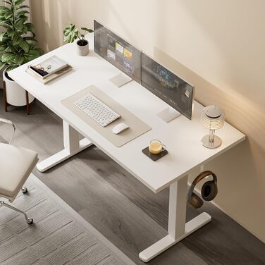 Стіл з регульованою висотою 120x60 см, електричний з функцією пам&39яті, комп&39ютерний стіл з можливістю сидіти та стояти. Організатор кабелів та гачки, регульований стіл стоячи для офісу та дому білий 120 см