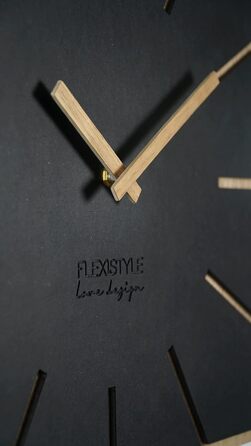 Сучасний великий квадратний настінний годинник FLEXISTYLE Exact ECO з дерева, безшумний, для вітальні та спальні, Made in EU (чорний, 40 см)