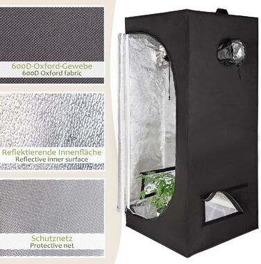 Гроубокс для вирощування рослин 90 x 90 x 180 см світлонепроникний з 5 входами з водонепроникним піддоном легкий у збиранні для вирощування в приміщенні