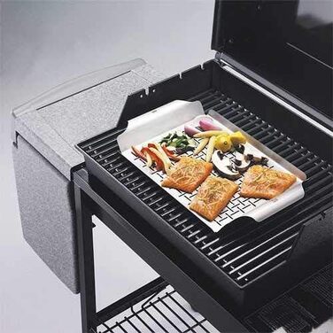 Гриль-пательня Weber Deluxe (44 x 39 см) термостійка сковорода для барбекю з нержавіючої сталі, підходить для миття в посудомийній машині, ідеальна для овочів та морепродуктів Срібляста (6435)