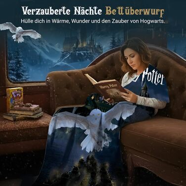 Затишна флісова ковдра з Гаррі Поттером, 150 x 200 см Велика ковдра, покривало, м&39яка ковдра з Гоґвортсом та совою (чорна)