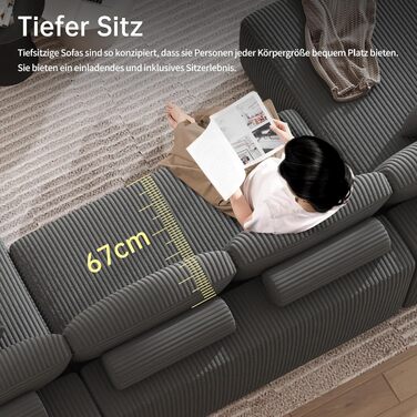 Секційні дивани DURASPACE Cloud для вітальні, модульний U-подібний диван з глибоким сидінням, диван-ліжко з вельвету з піною з ефектом пам&39яті, не потребує складання (сірий) Темно-сірий