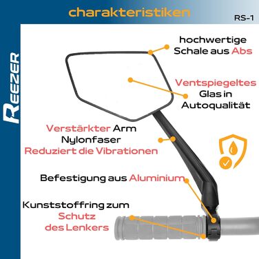Ліве велосипедне дзеркало REEZER з надзвичайно великою дзеркальною поверхнею - Регульоване на 360 велосипедне дзеркало для керма електровелосипеда та електросамоката - Дзеркало заднього виду, сумісне з усіма моделями - ЛІВЕ