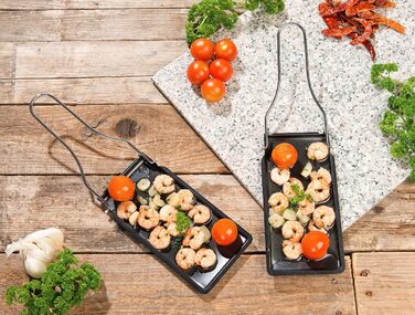 Сковорідки для раклету Rosenstein & Shne Набір з 6 сковорідок-гриль зі складною ручкою, можна мити в посудомийній машині (раклетні сковорідки гриль, сковороди-гриль, пластини для гриля)