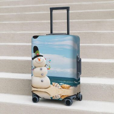 Чохол для валізи Сніговик на пляжі, захисний, міцний, для валіз розміром 45.7-81.3 см, чорний, малий