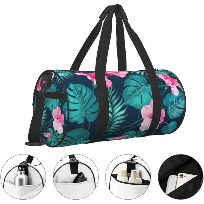 Гавайська дорожня сумка з рожевою квіткою, кругла форма, великий об'єм, легка та міцна, ідеальний подарунок для піших прогулянок, відпустки, ділових поїздок та іншого, Гавайська рожева квітка, універсальний розмір