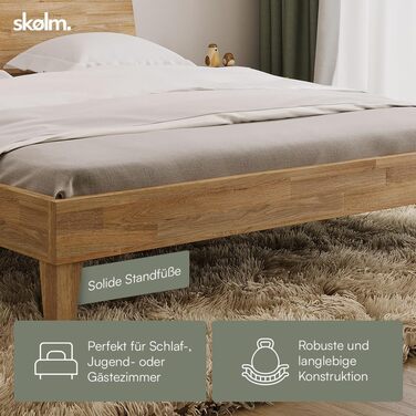 Ліжко Skølm Asgard з масиву дерева 180x200 см - високоякісне дубове ліжко з узголів&39ям - каркас ліжка з натуральним промасленим покриттям - каркас ліжка 180x200 см, підходить як двоспальне ліжко - футон 180x200, промаслений