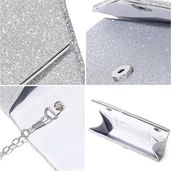 Жіночий клатч Mooedcoe з блискітками, елегантна срібна вечірня сумочка зі знімним ланцюжком маленька сумочка, стильна для весіль, вечірок, балів