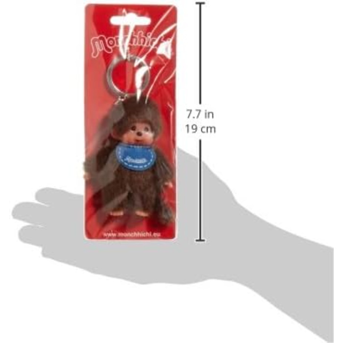 Оригінальний брелок-Monchhichi (дівчинка або хлопчик), плюшева фігурка з нагрудником, приблизно 10 см, коричневий плюшевий брелок для рюкзаків, сумок та пеналів. Коричневий, 10 см, 2534 -