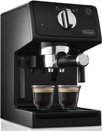 Портафільтр-машина для еспресо, кавоварка для еспресо з алюмінієвим покриттям, в т.ч. ручна насадка для спінювання молока, з функцією гарячої води, підходить для прокладок ESE, резервуар для води 1,1 л, чорний, 31.21