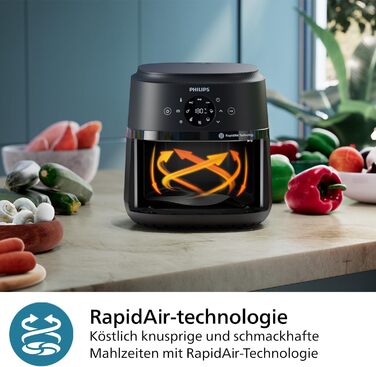 Мультипіч Philips Airfrier 2000 Series 4.2L - цифровий сенсорний екран, 13 варіантів приготування, 9 попередньо встановлених функцій, до 90 менше мастила завдяки технології RapidAir, потужність 1500 Вт, чорний (NA229/00) 4,1 л - без вікна