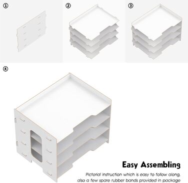 Лоток для офісних файлів JOPOO, настільний органайзер формату A4, 4-рівневий лоток для документів/паперу/листів (білий)