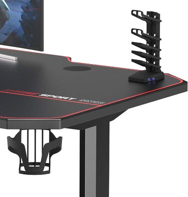 Ігровий стіл SogesHome 140 см, комп&39ютерний стіл у Т-подібній формі, ігровий стіл для ПК з килимком для миші, підставкою для склянок та гачком для навушників, офісний стіл, ергономічний ігровий стіл