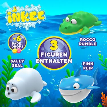 Іграшки для ванни INKEE Wind-Up Drop Ocean набір з 3-х фігурок (акула, крокодил та тюлень) заводні іграшки для дітей, розчинні у воді, кумедні іграшки для ванни 3 в 1