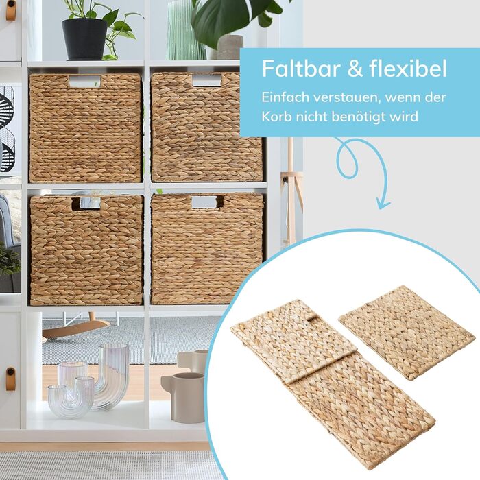 Кошики Kallax, набір з 4 шт. Натуральний водяний гіацинт Ідеально підходить для полиць Kallax 34 x 32 x 32 см Кошик для зберігання Полиця-коробка Коробка для зберігання Міцний, складний Спеціальна пропозиція