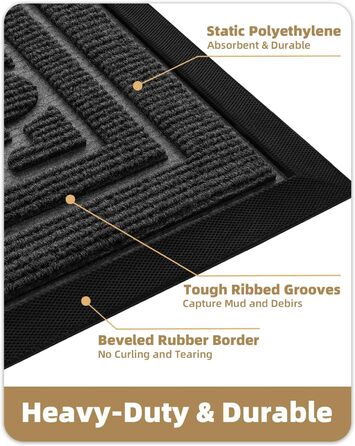 Килимок для вулиці Color G, міцний 60 x 90 см, нековзний, миється, водонепроникний, брудозахисний килимок для вхідних дверей, входу, балкону (сірий) сірий 60 x 90 см (прямокутний)