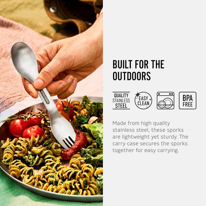 Набір ложок та виделок з нержавіючої сталі BLACKBLUM, практичне поєднання ложки та виделки, ідеально підходить для кемпінгу та пікніків, міцний та придатний для миття в посудомийній машині з фруктовим мотивом, включаючи футляр з переробленого ПЕТ