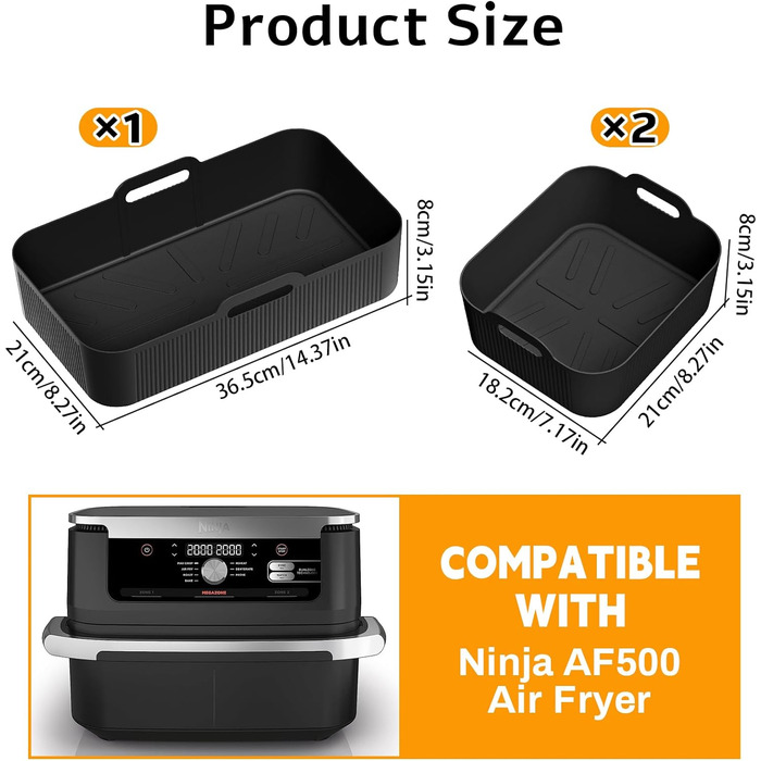 Силіконова форма для фритюрниці Ninja, аксесуари для фритюрниці Ninja Foodi для AF500EU, аксесуари для фритюрниці з силіконовою вставкою для двозонної фритюрниці, багаторазові (3 шт. ) (A)