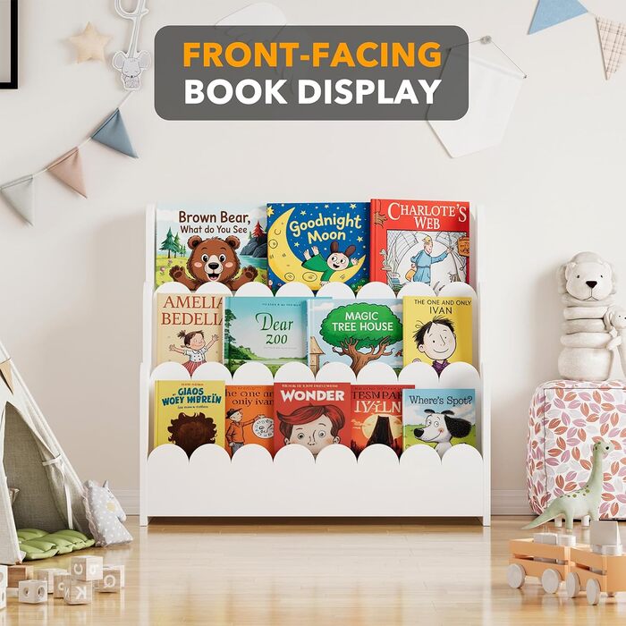 Рівнева книжкова полиця, книжкова полиця Монтессорі для малюків, меблі для дитячих кімнат, ігрових кімнат, дитячих кімнат та класів, біла, 78,15 см, 3-