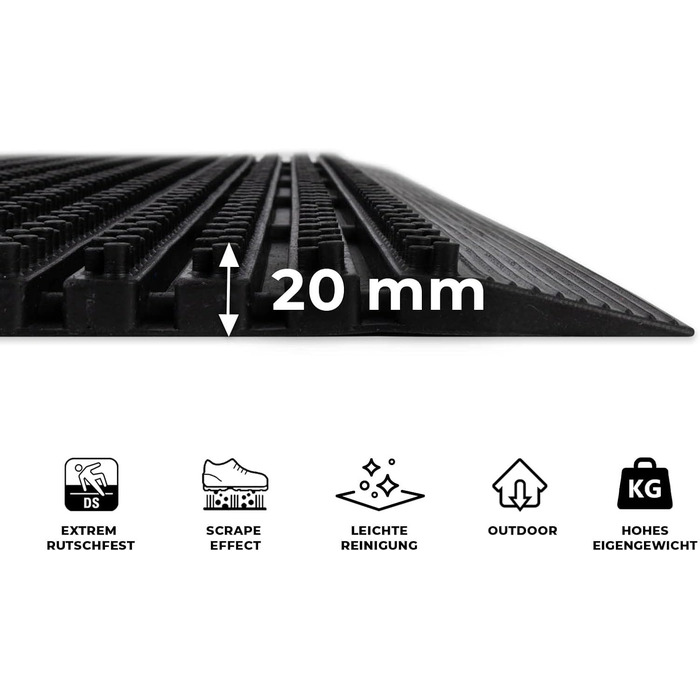 Килимок для дверей KARAT для використання в приміщенні та на вулиці - Килимок для дверей з міцними щітками - Вхідний килимок - Килимок для бруду, скребок для взуття, килимок для дверей (60 x 90 см, гума) Гума 60 x 90 см (прямокутний)