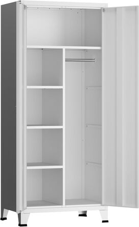 Дверна шафа з вішалкою для одягу, металева шафа для спальні, біла, з 3 полицями, 180 x 90 x 40 см, білий, 180 x 90 x 40 см - 0 шухляд, 2-
