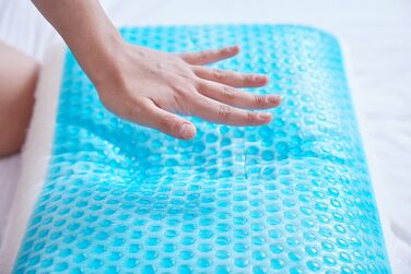 Охолоджувальна подушка Mabel Home з піни з ефектом пам&39яті, термогель, ортопедична подушка для контуру шиї та шийного відділу хребта для сну на боці та спині, ергономічна подушка для ліжка від болю в шиї - синьо-біла