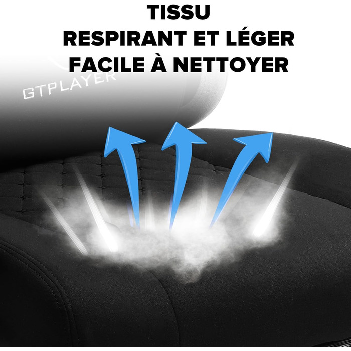 Ергономічне ігрове крісло GTPLAYER з тканинною поверхнею, пружинною подушкою сидіння, з&39єднувальними підлокітниками та підставкою для ніг, 150 кг, чорне велике
