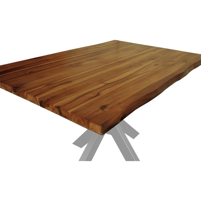 Обідній стіл SAM Harley 120 x 80 см Масив акації Медовий колір З натуральним краєм Срібна металева основа-павук Легкий у догляді стіл з натуральним краєм/Обідній стіл/Кухонний стіл 120 x 80 см Медовий/Срібний