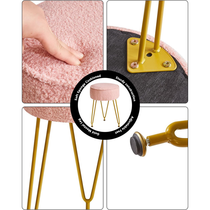 Кругла підставка для ніг, бічний столик для макіяжу, сидіння для туалетного столика, пуф-табурет, для вітальні, спальні, рожевий WBD009P 30Г x 30Ш x 46В см рожевий