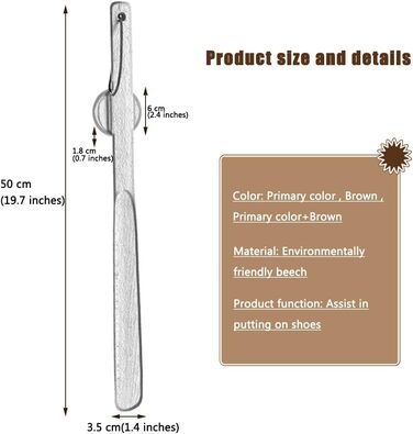 Ріжк для взуття для жінок, людей похилого віку, вдома, вагітних жінок, використовуйте довгий ріжок для взуття, офіс, зручне зберігання, помічник взуття з магнітним всмоктуванням, практичне та стійке взуття 50 * 3,5 см коричневий