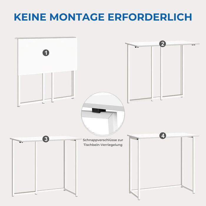 Складаний стіл Dripex, невеликий письмовий стіл, складаний, 80 x 45 см, не потребує складання, комп&39ютерний стіл, компактний стіл для домашнього офісу, кабінету, ПК (білий), не потребує складання, білий