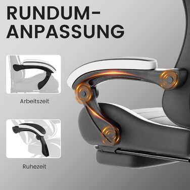 Ігрове крісло, Комп&39ютерне крісло, Ергономічне ігрове крісло з підставкою для ніг, Офісне крісло, Ергономічне комп&39ютерне крісло з поперековою опорою (BLKWT), Чорний/Білий