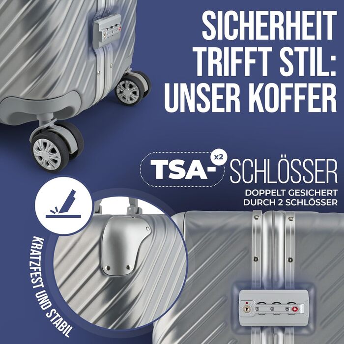 Ручна валіза 55x40x20 см з алюмінієвим каркасом Дорожня валіза на колесах - Надзвичайно стійка валіза на візках з кріпленням для ноутбука ВОДОНОТРИВНА з кутовими захисними накладками (Срібна, ручна поклажа 20 дюймів) Срібна ручна поклажа 20 дюймів
