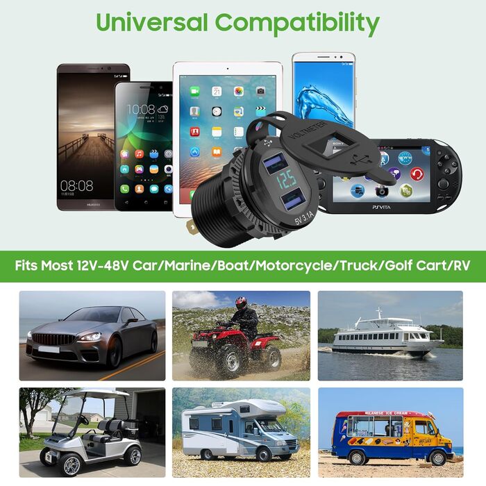 Адаптер зарядного пристрою для гольф-кара, двопортовий адаптер живлення USB швидкої зарядки 3.1, 5A для клубного автомобіля для го