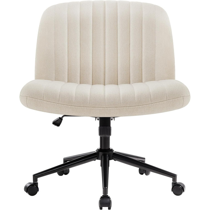 Офісне крісло IWMH без підлокітників, поворотне крісло з регульованою висотою та коліщатками, письмове крісло з тканинною оббивкою, крісло для читання з ширшою подушкою для сидіння зі схрещеними ногами (бежеве з коліщатками)