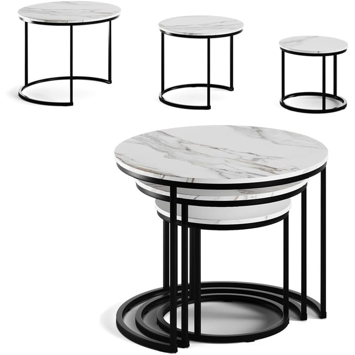 Набір журнальних столиків Vicco Montreal, білий/чорний, 55 x 55 см, 3 предмети, білий/чорний, комплект з 3 предметів
